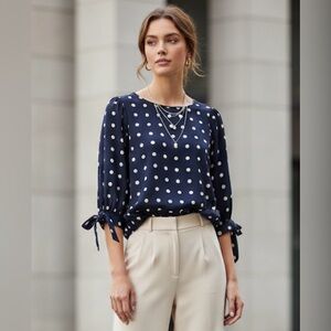 Metaphor Navy and White Polka Dot Blouse 1990’s style trend